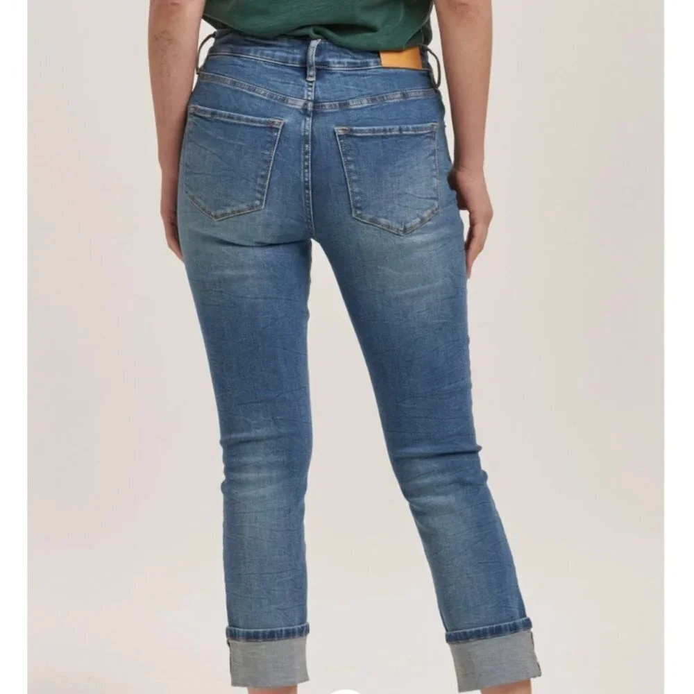 DEAR JOHN SZ 31 BLAIRE STRAIGHT LEG Stretch Distressed Cuffed 5Pocket Blue Jeans